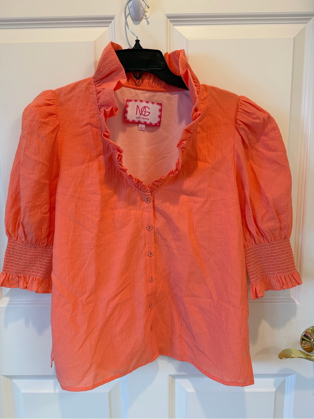 Mary and George Coral Ruffle-Trim Button Front Blouse